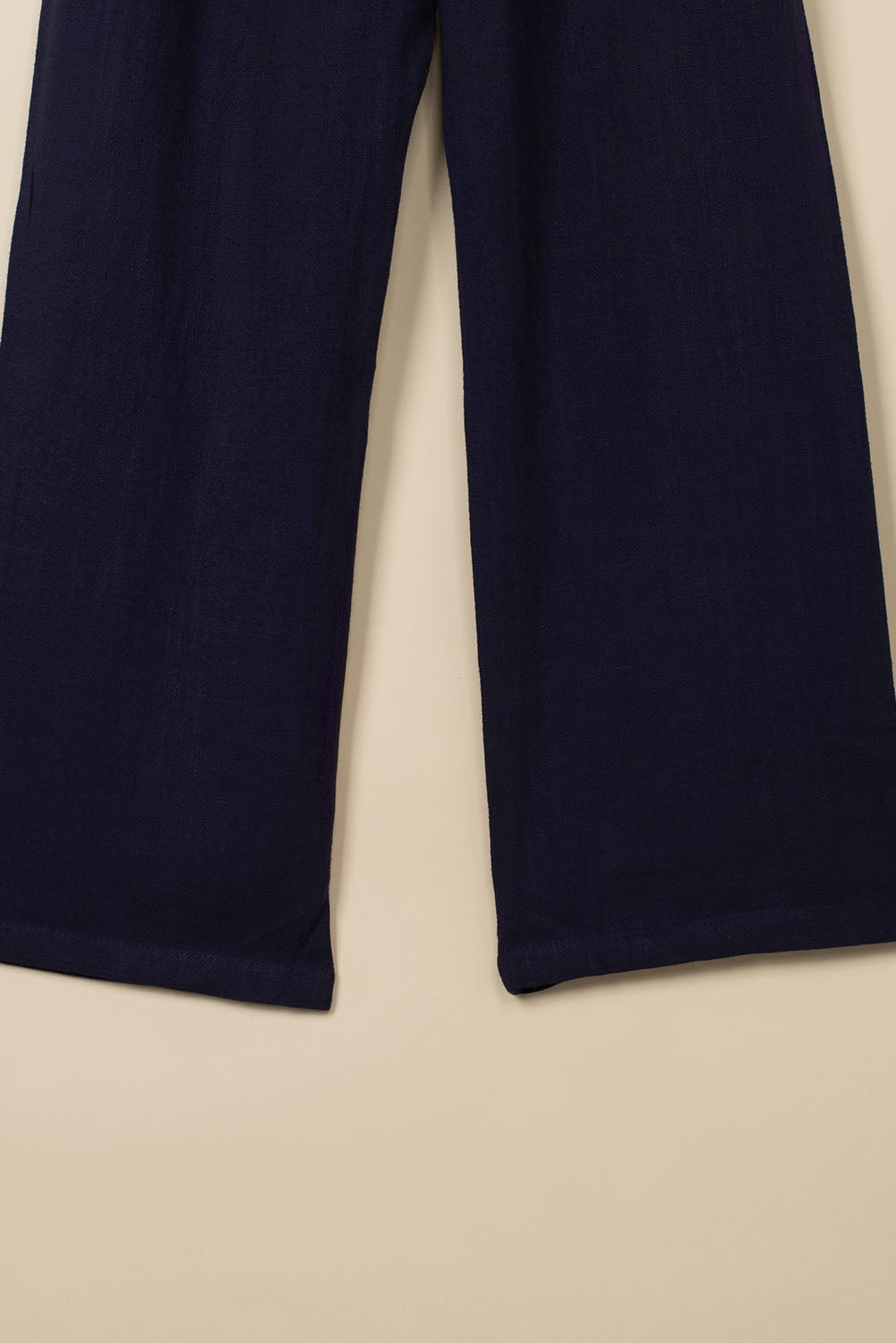 Blue V Neck Button Belted Jumpsuit With Pockets