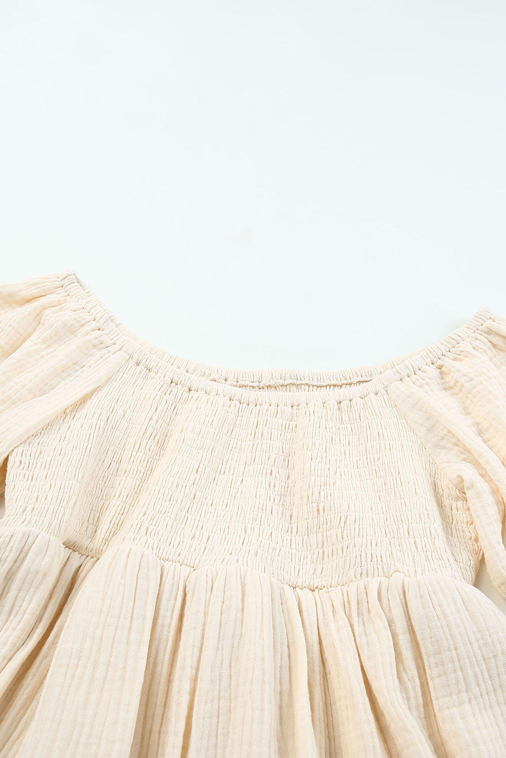 Apricot Puff Sleeve Square Neck Smocked Babydoll Dress