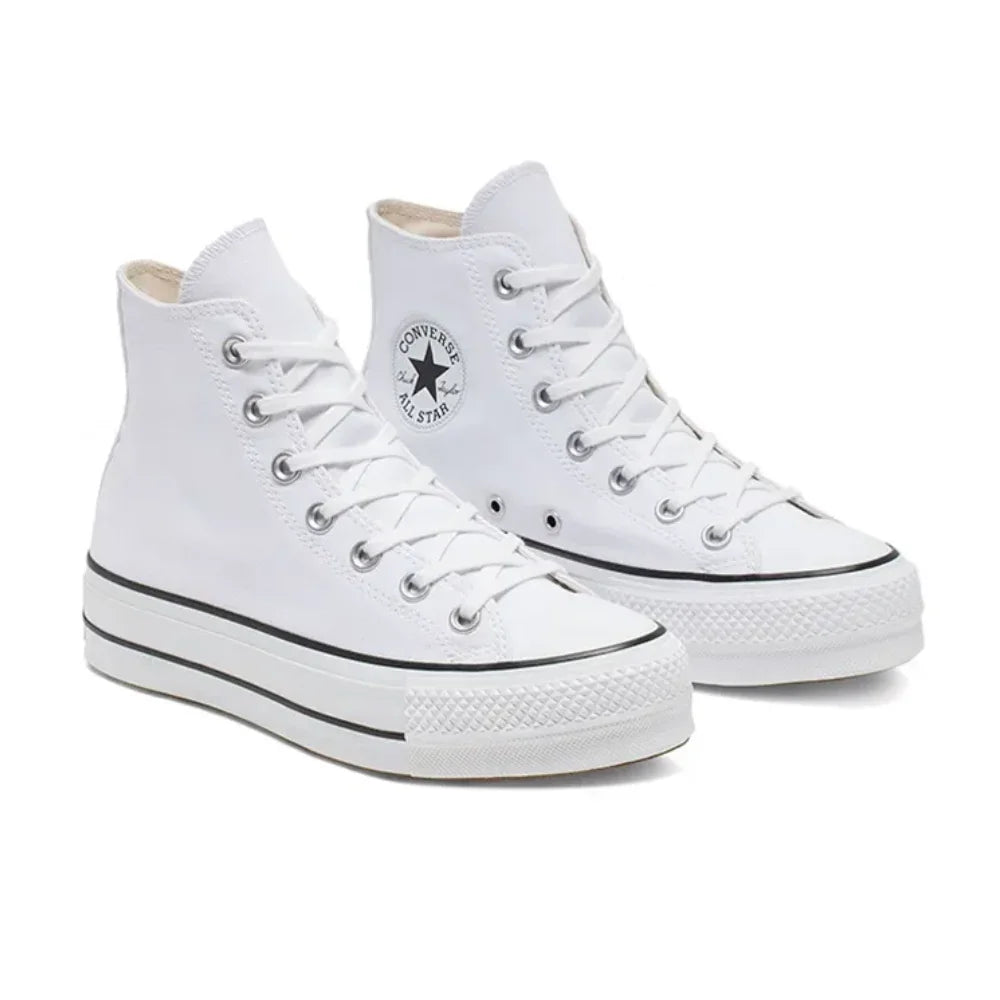 Converse All Star High Top Muffin Bottom Classic Hundred Women's Casual Non-slip High Top Canvas Shoes (Premium White)