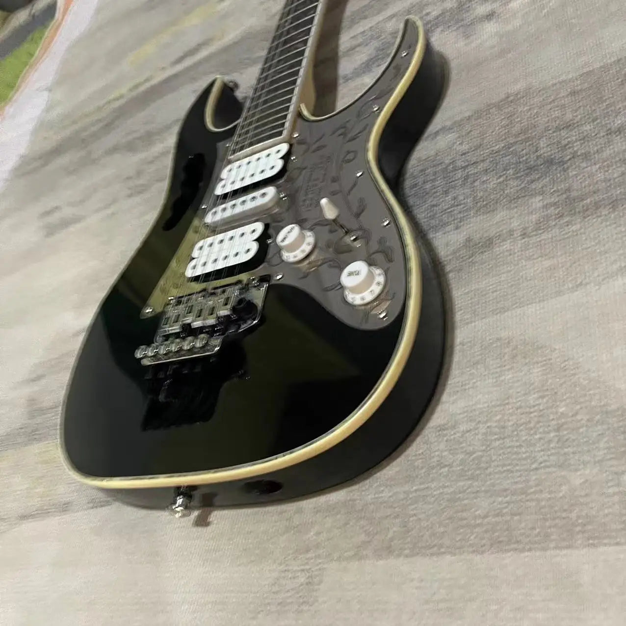 Black & Floral Metal 6 String Electric Guitar