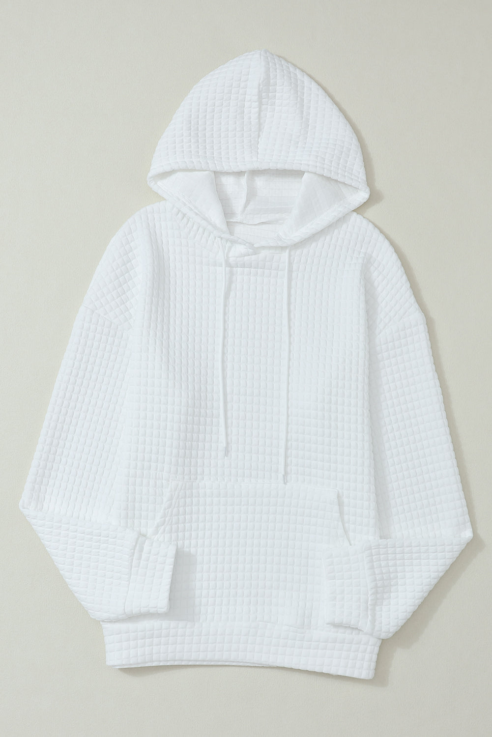 Khaki Lattice Textured Kangaroo Pocket Drawstring Hoodie