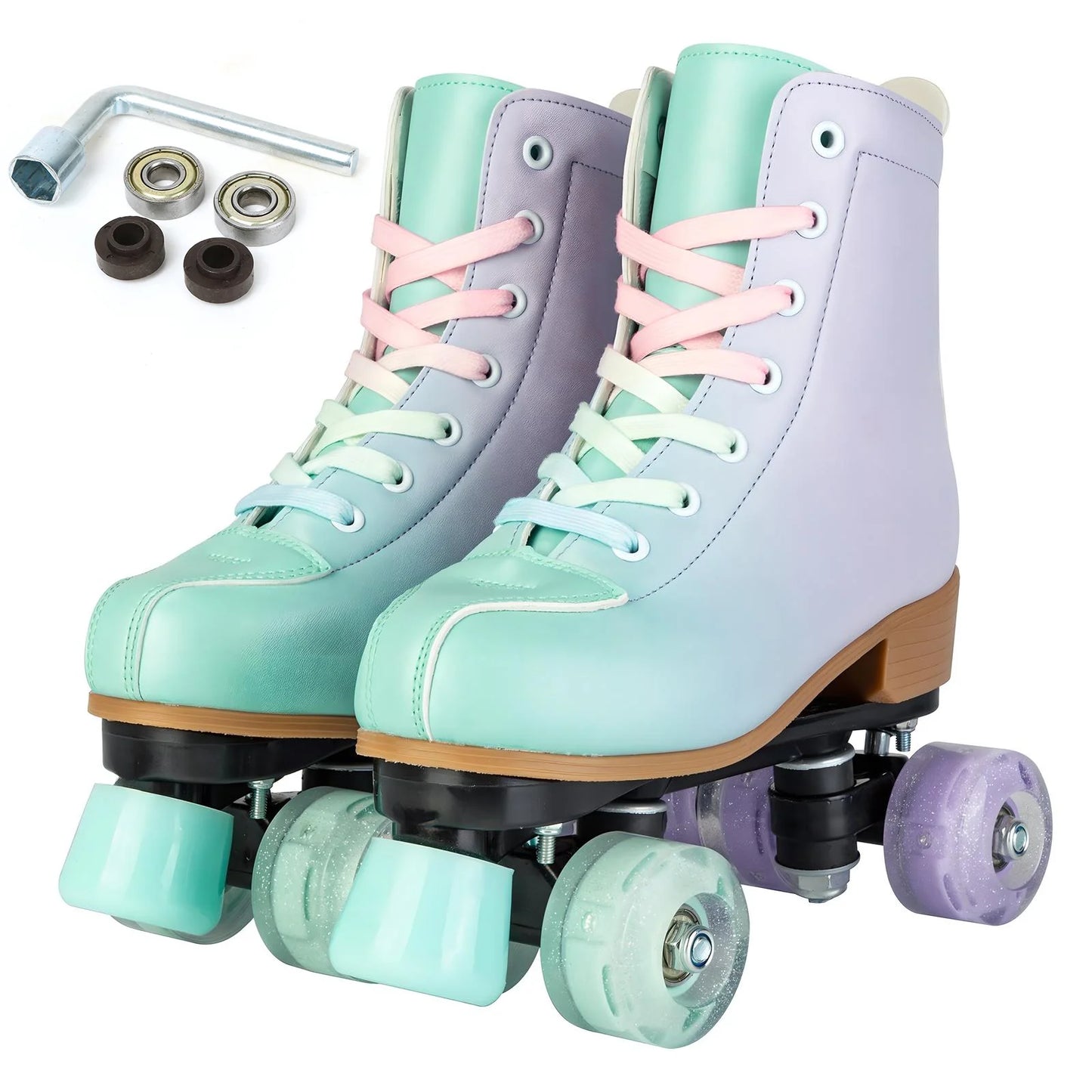 Women's Colorful Outdoor Hi Top PU Leather Quad Roller Skates with LED Wheels