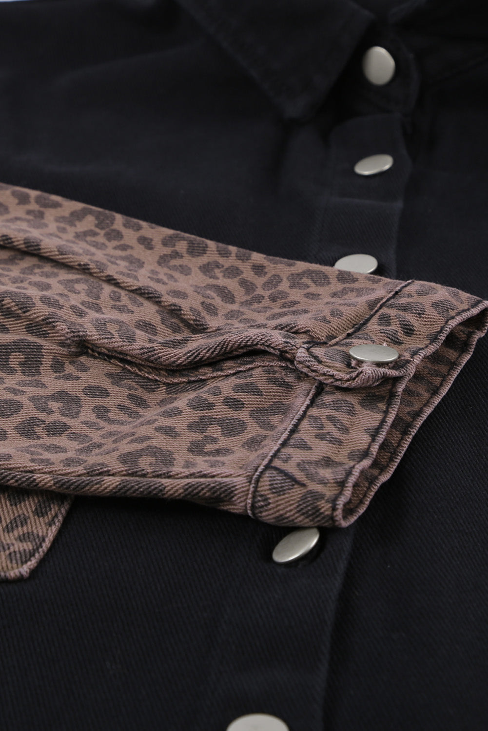Black Contrast Leopard Denim Shacket