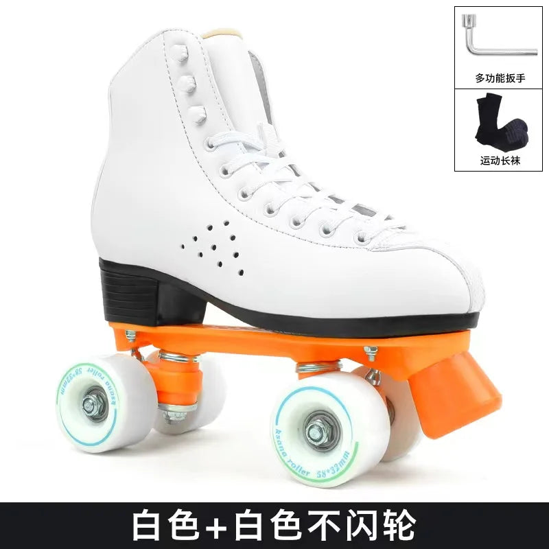 Breathable Microfiber Leather Quad Skaters with LED Wheels