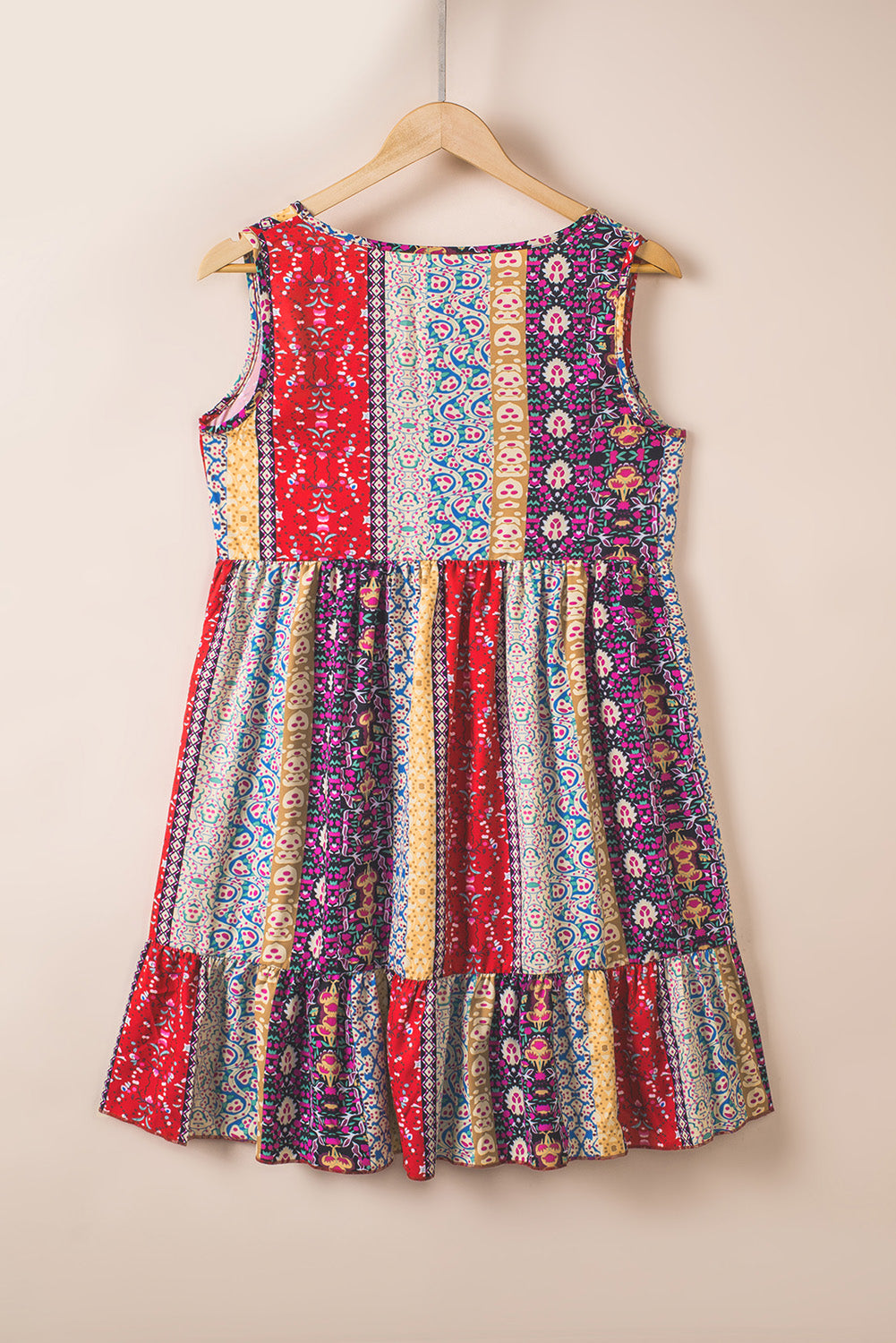 Floral Print Sleeveless Flounce Hem V Neck Short Boho Dress