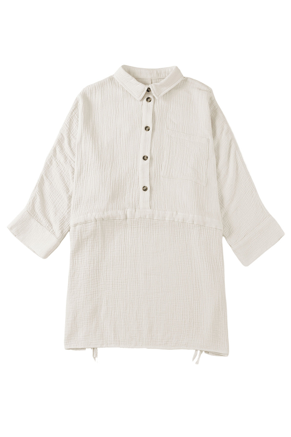 Beige Cotton Solid Color Buttoned Closure Long Sleeve Casual Dress