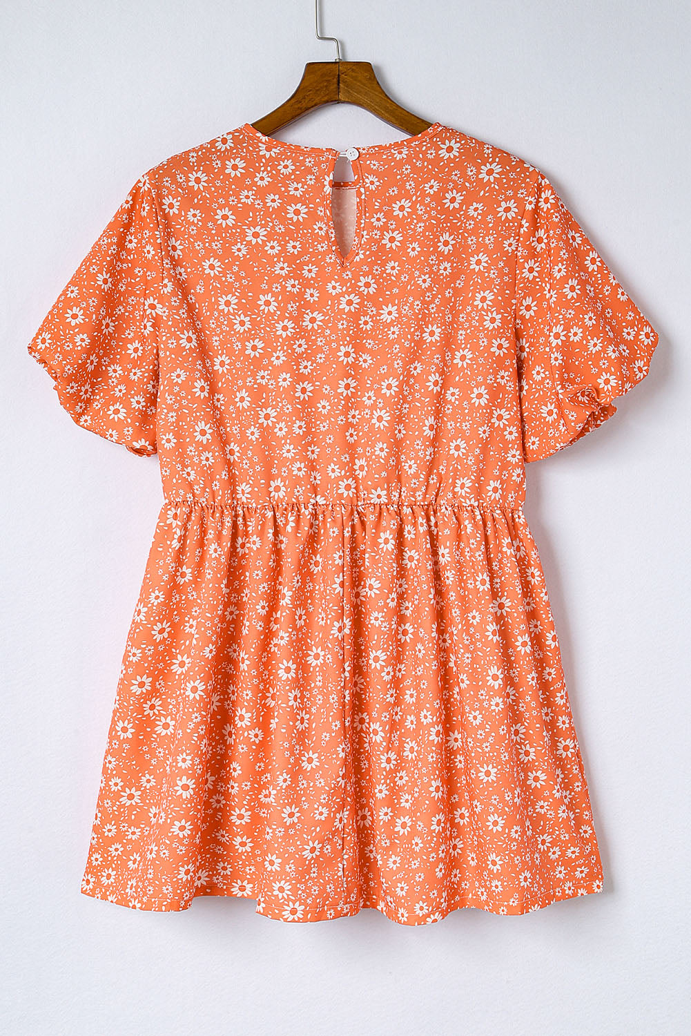 Orange Floral Boho Bishop Sleeve Short Dress