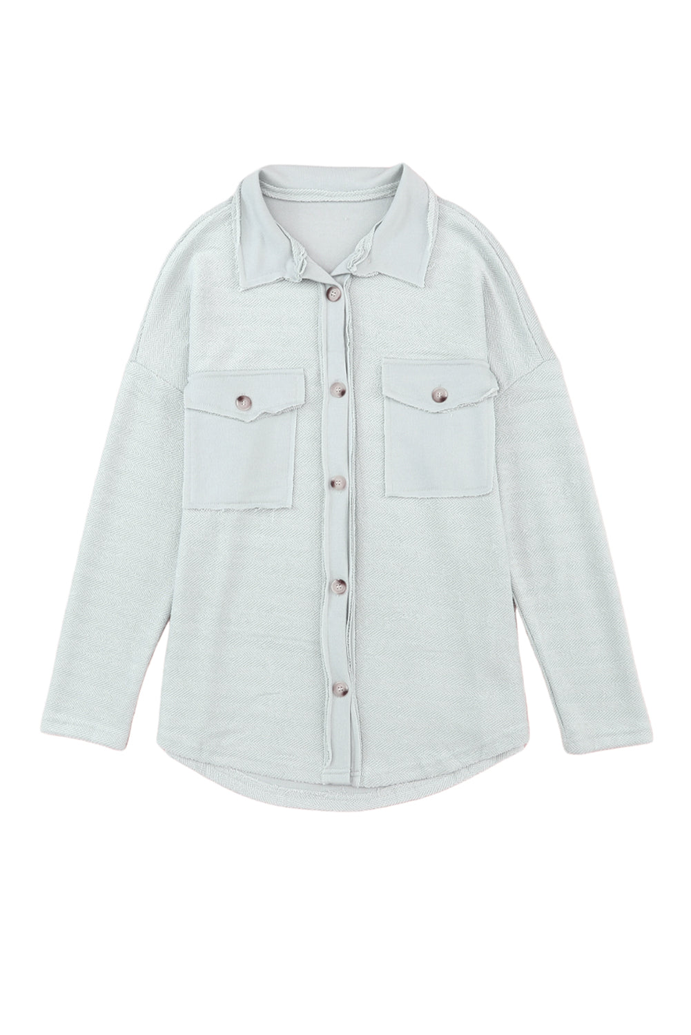 Black Plain Textured Button Up Shirt Shacket with Flap Pockets