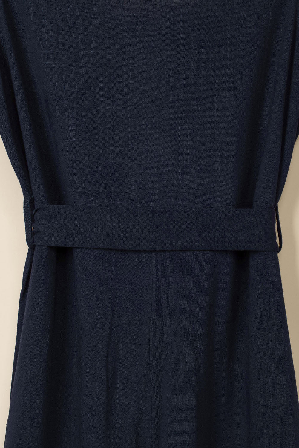 Blue V Neck Button Belted Jumpsuit With Pockets