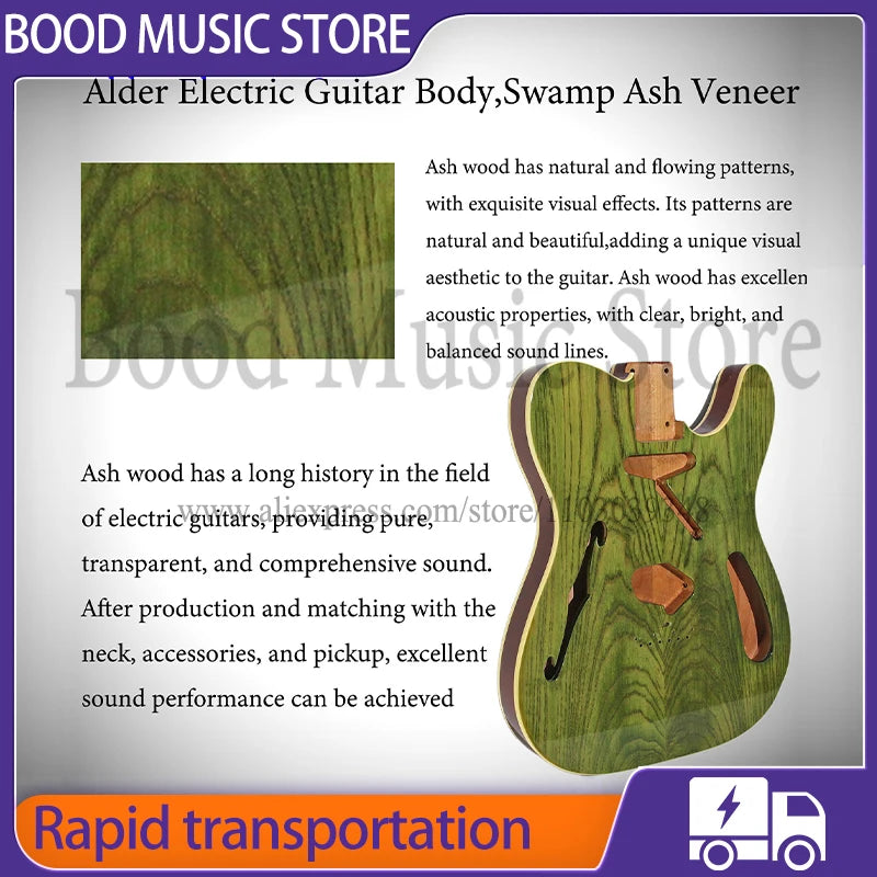 DIY Telecaster Thinline Electric Guitar Body - Swamp Ash Veneer - Semi-hollow with F hole