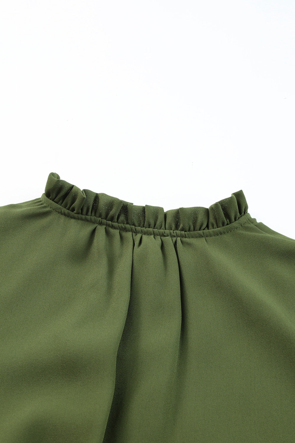 Olive Green Casual Lantern Sleeve V Neck Short Tiered Dress