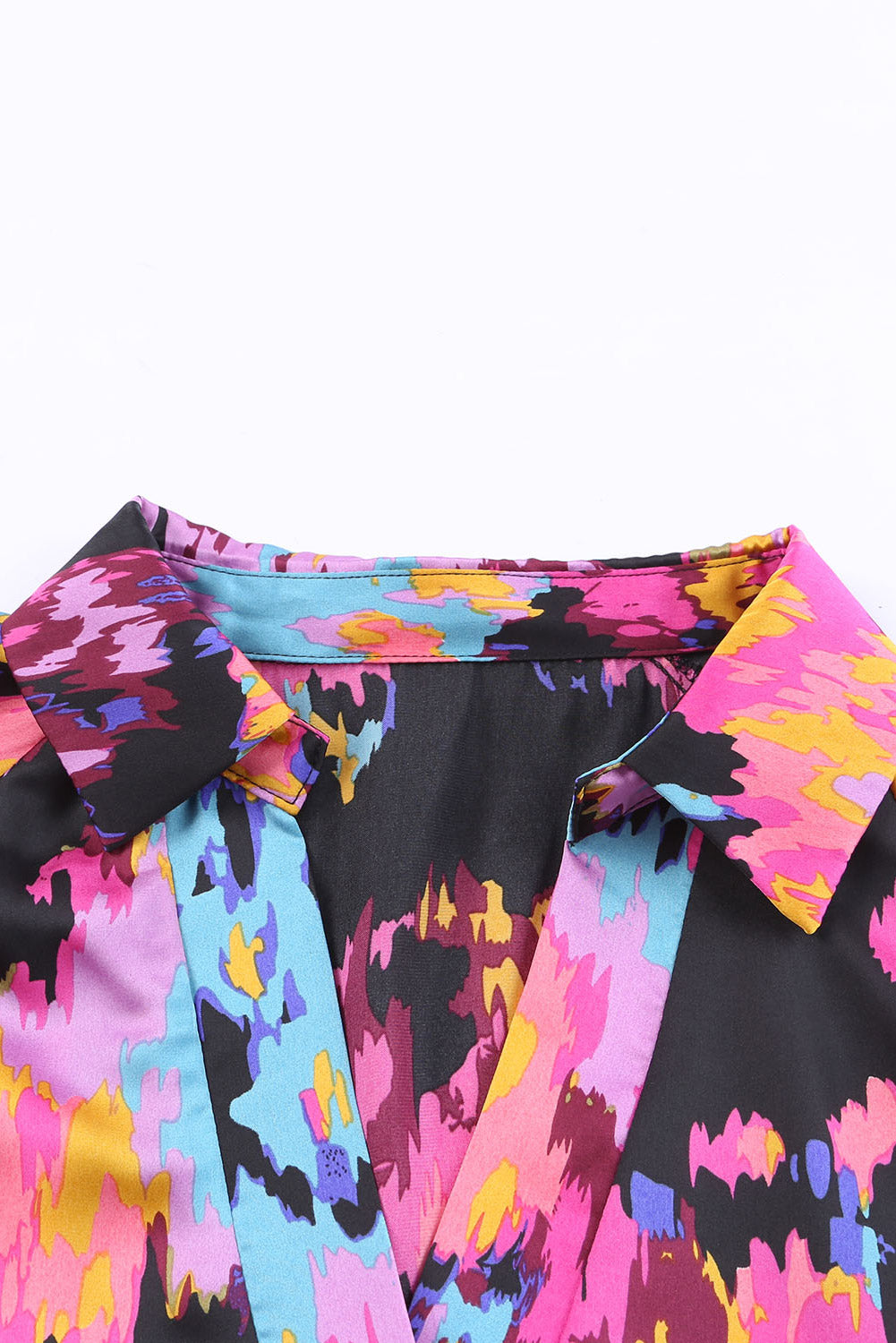 Green Graffiti Colorblock Casual V Neck Puff Sleeve Blouse