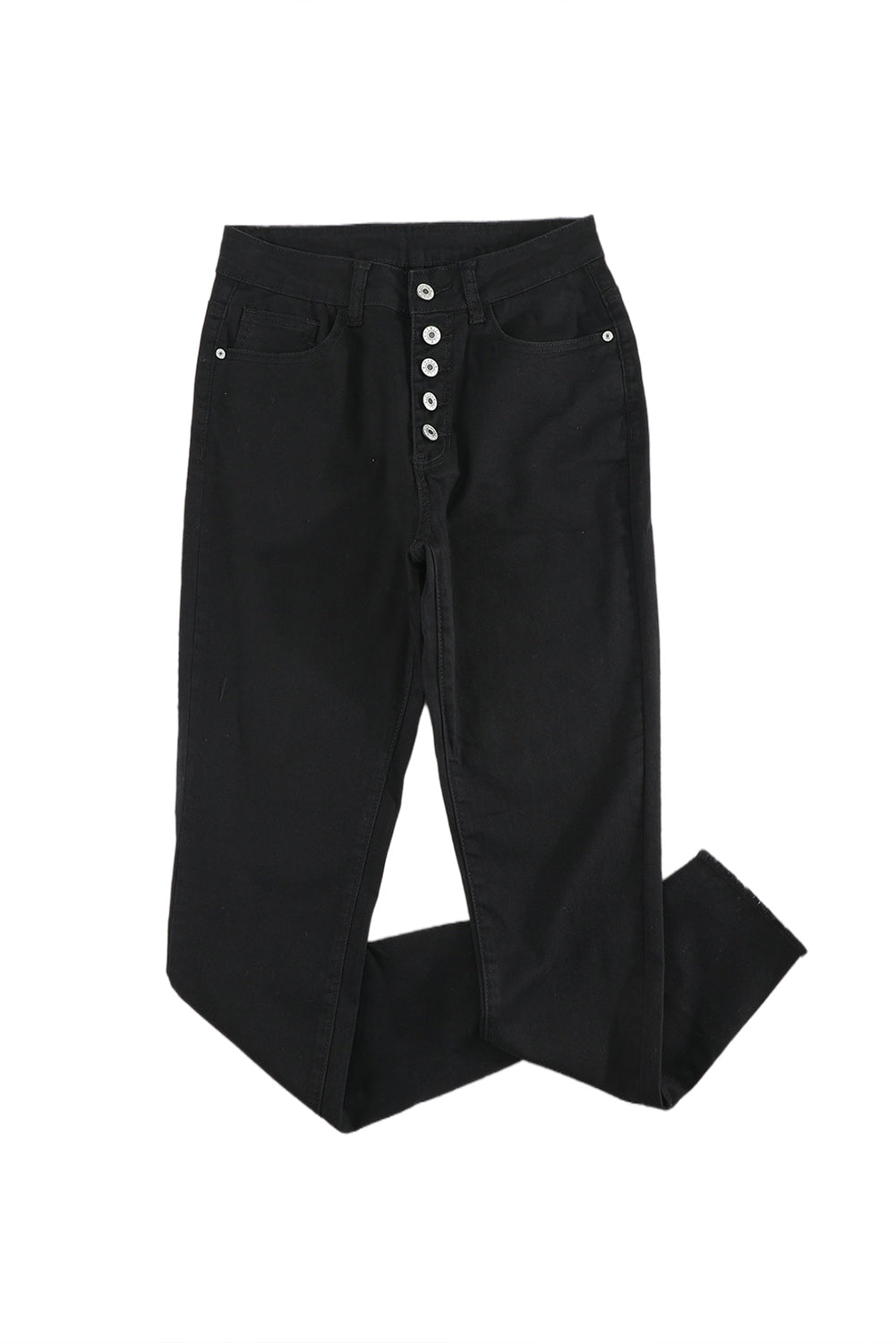 White Plain Buttons Frayed Raw Hem High Waist Denim Jeans