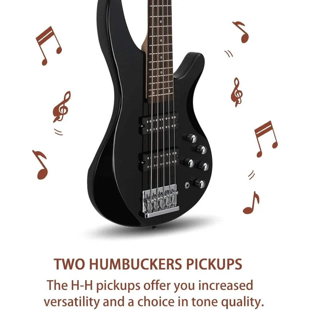 5 String Electric Bass Guitar, Full Size Standard Right Handed Rosewood Fretboard Bass Kit
