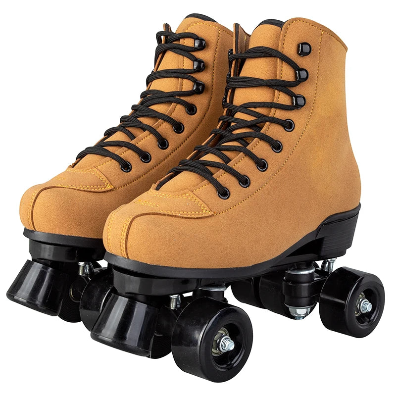 Beginner PU Leather Casual Quad Roller Skates