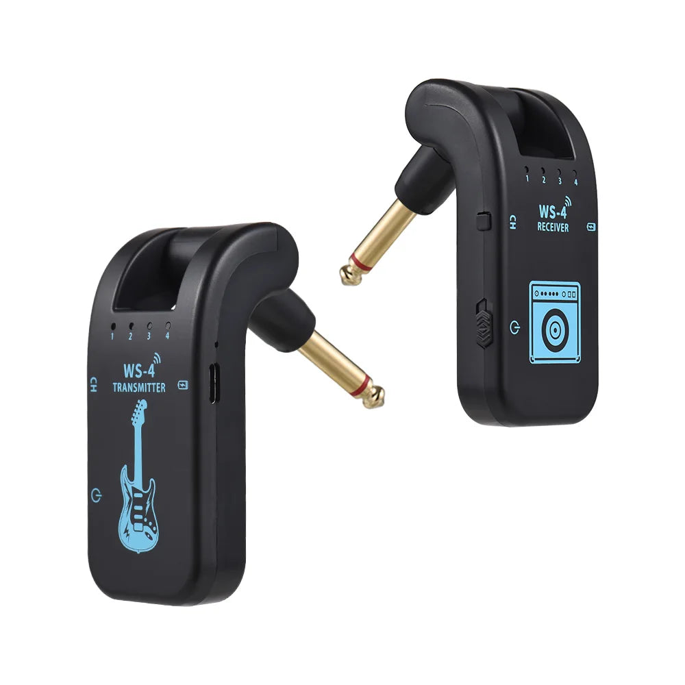 2.4G Wireless Rechargeable Guitar Transmitter Receiver System for Electric Guitar Bass Wind Instruments Plug and Play 48K/16bit