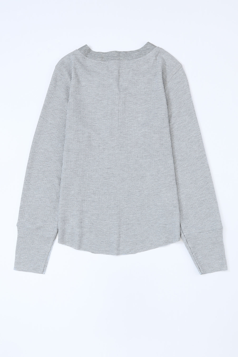 Gray Solid Color Waffle Knit Long Sleeve Henley Shirt