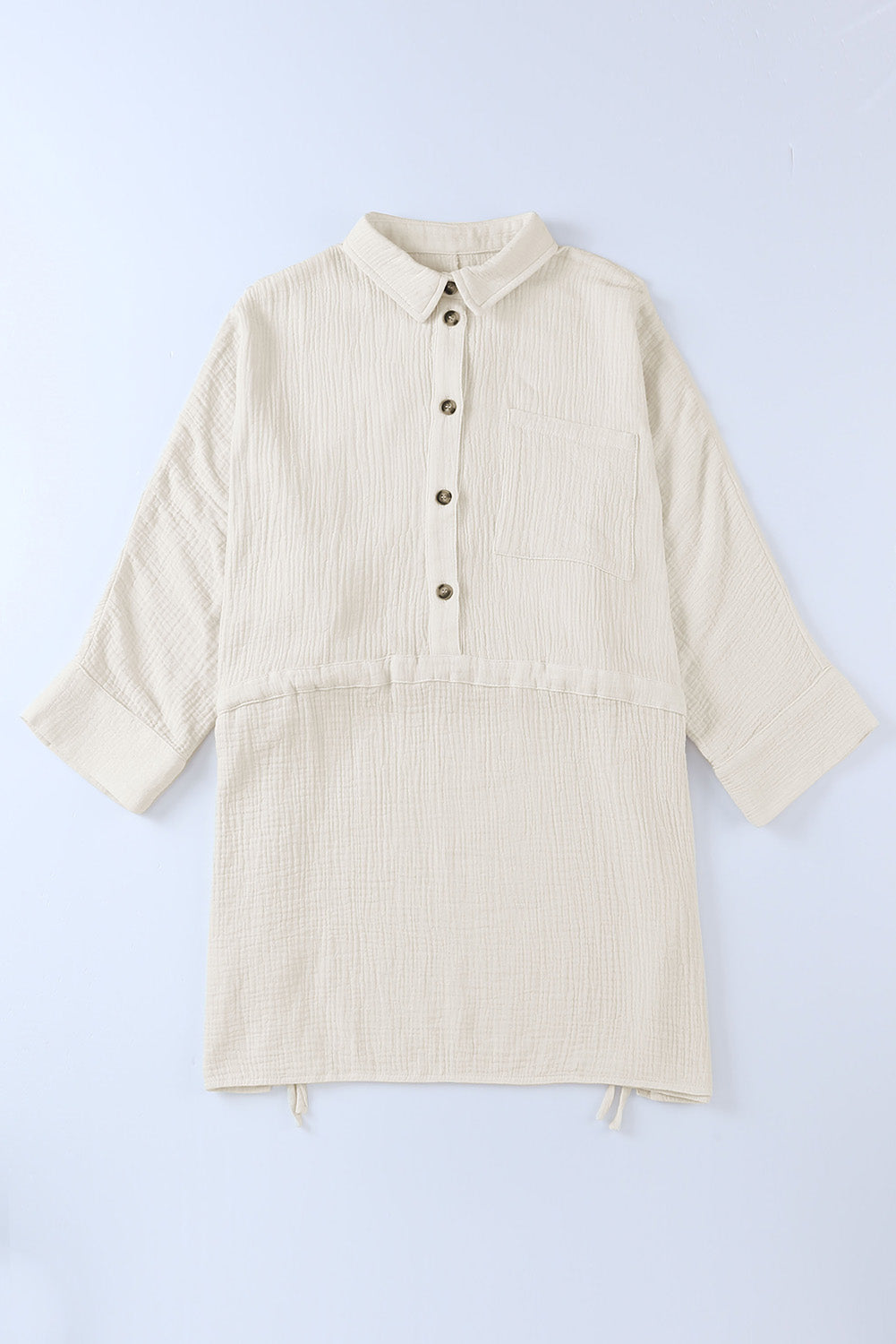 Beige Cotton Solid Color Buttoned Closure Long Sleeve Casual Dress