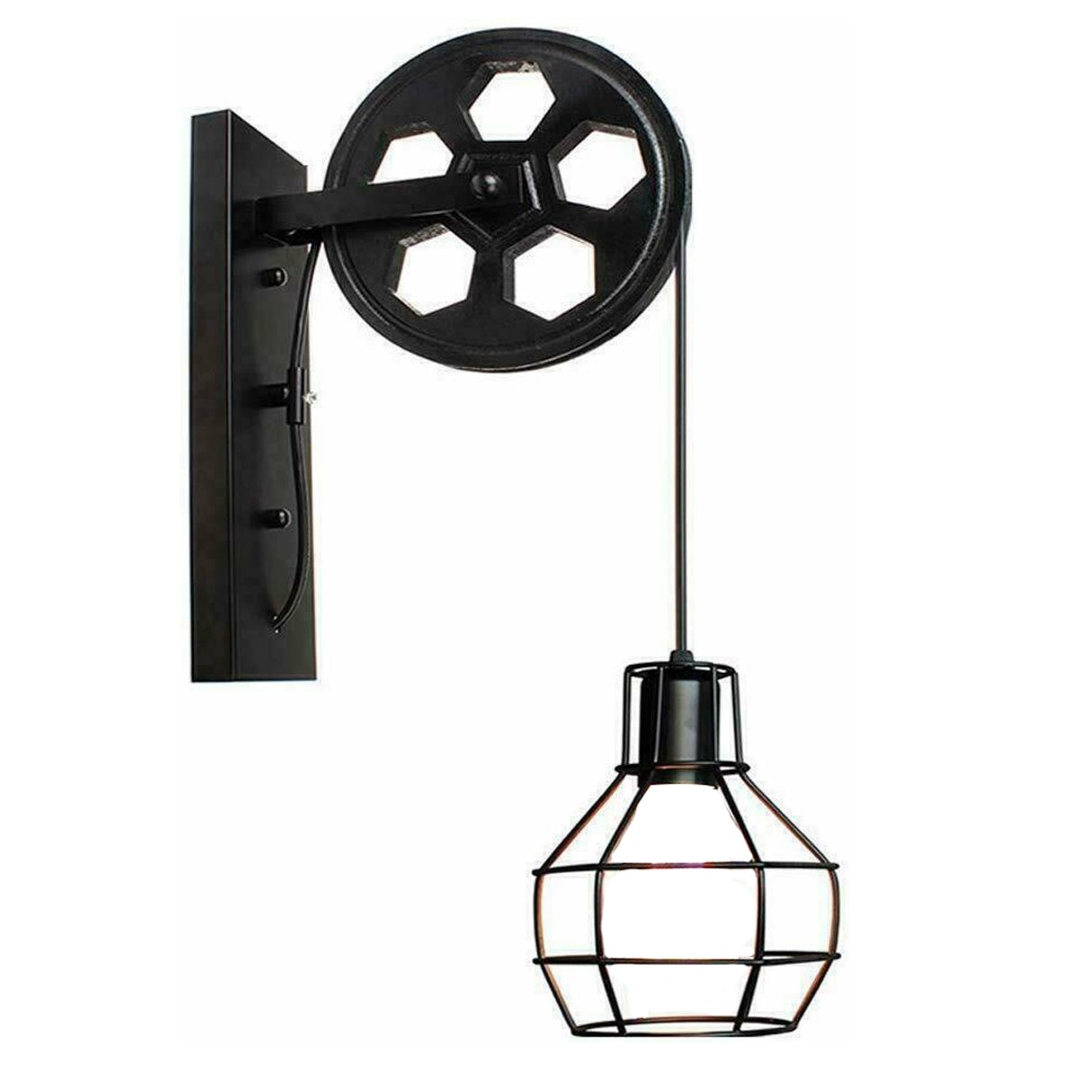 LEDSone industrial vintage Black Industrial Pulley Wheel Style Cage Light~1914