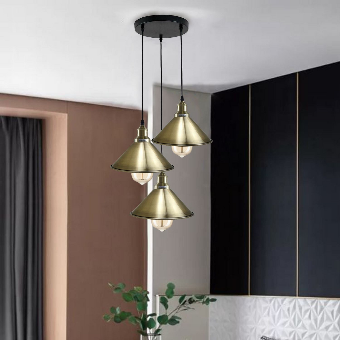 3 Head Ceiling Light, Multi Color Cluster Ceiling Hanging Lamp, Pendant Light Fixture with Cone Metal Shade~1302