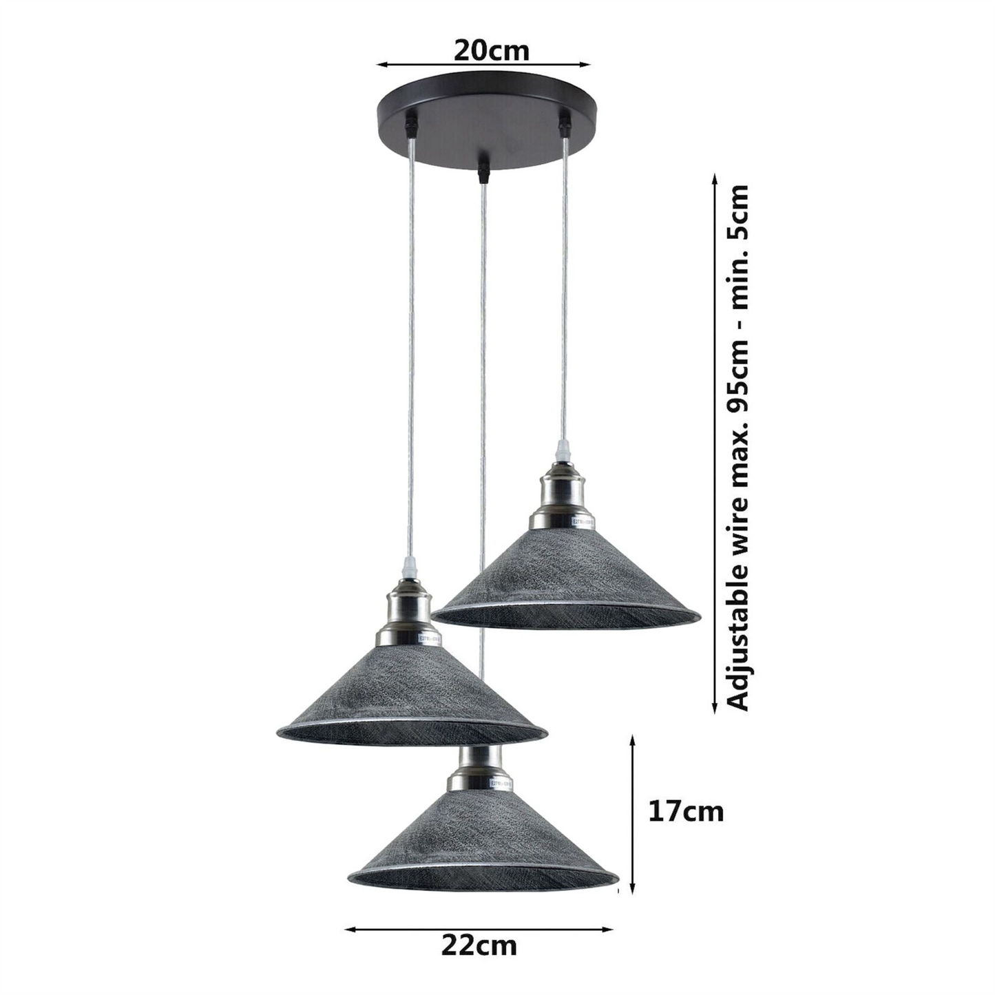 3 Head Ceiling Light, Multi Color Cluster Ceiling Hanging Lamp, Pendant Light Fixture with Cone Metal Shade~1302