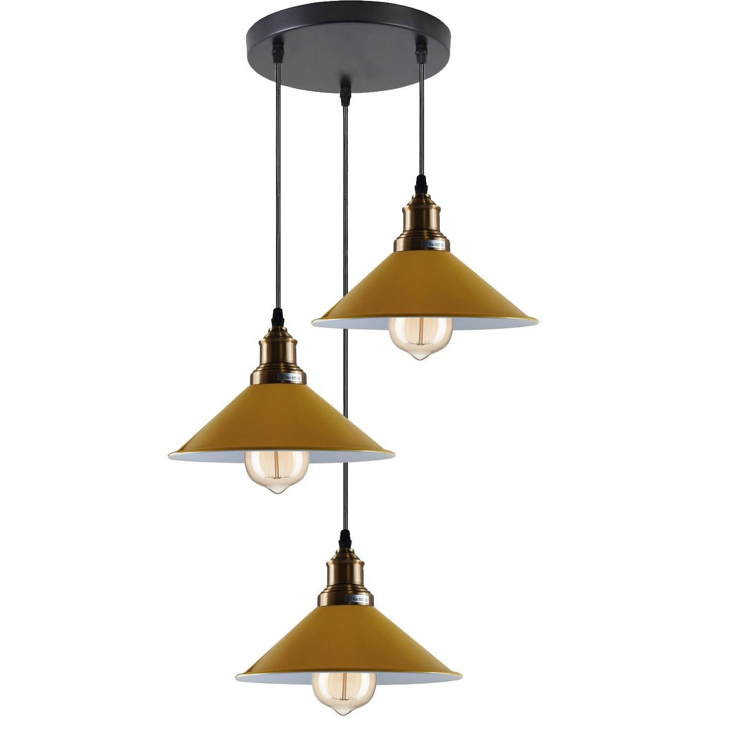 3 Head Ceiling Light, Multi Color Cluster Ceiling Hanging Lamp, Pendant Light Fixture with Cone Metal Shade~1302