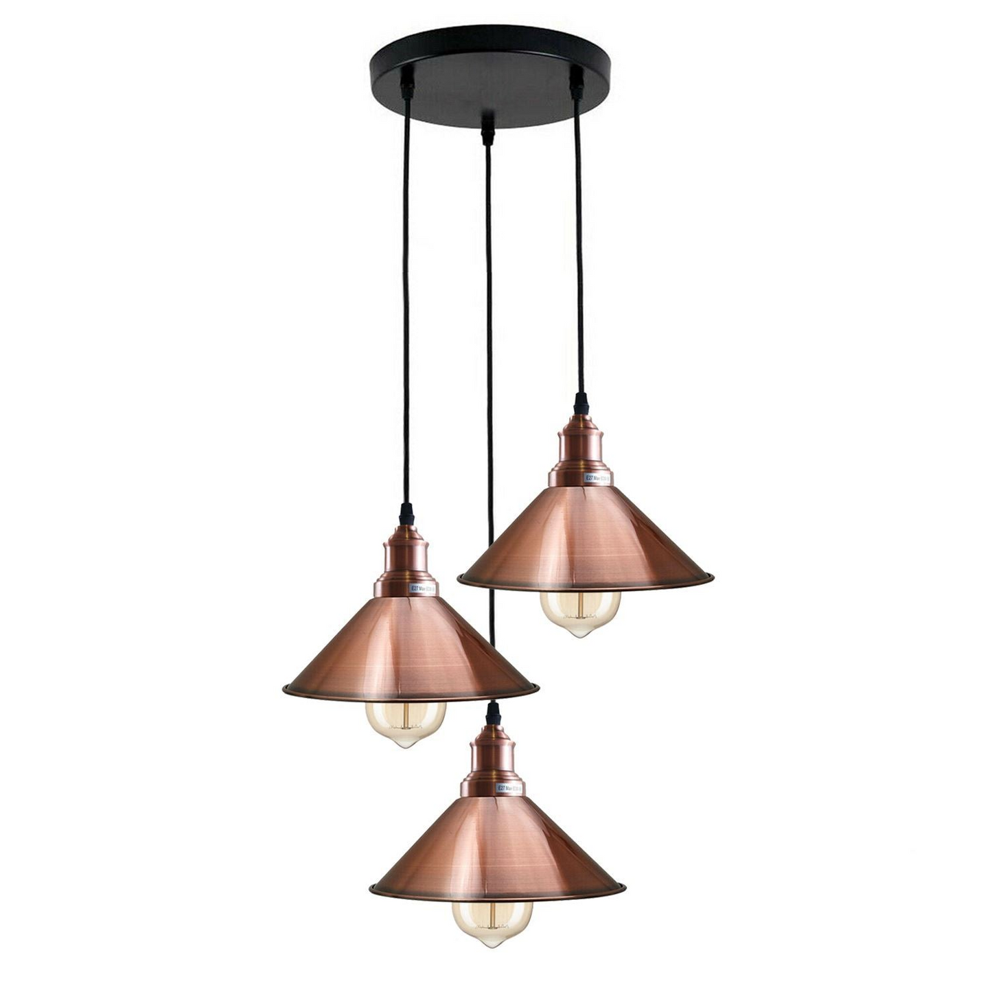3 Head Ceiling Light, Multi Color Cluster Ceiling Hanging Lamp, Pendant Light Fixture with Cone Metal Shade~1302