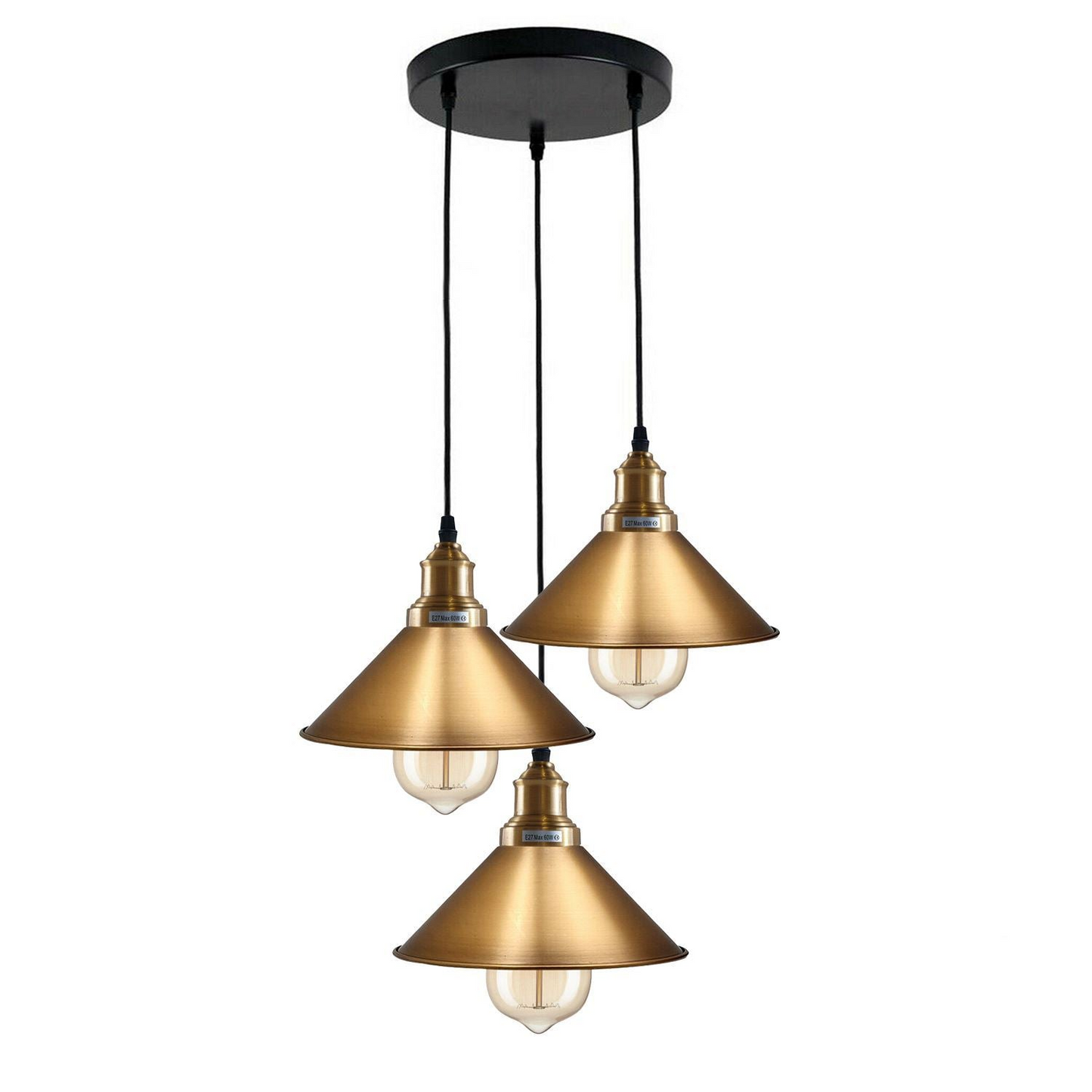 3 Head Ceiling Light, Multi Color Cluster Ceiling Hanging Lamp, Pendant Light Fixture with Cone Metal Shade~1302