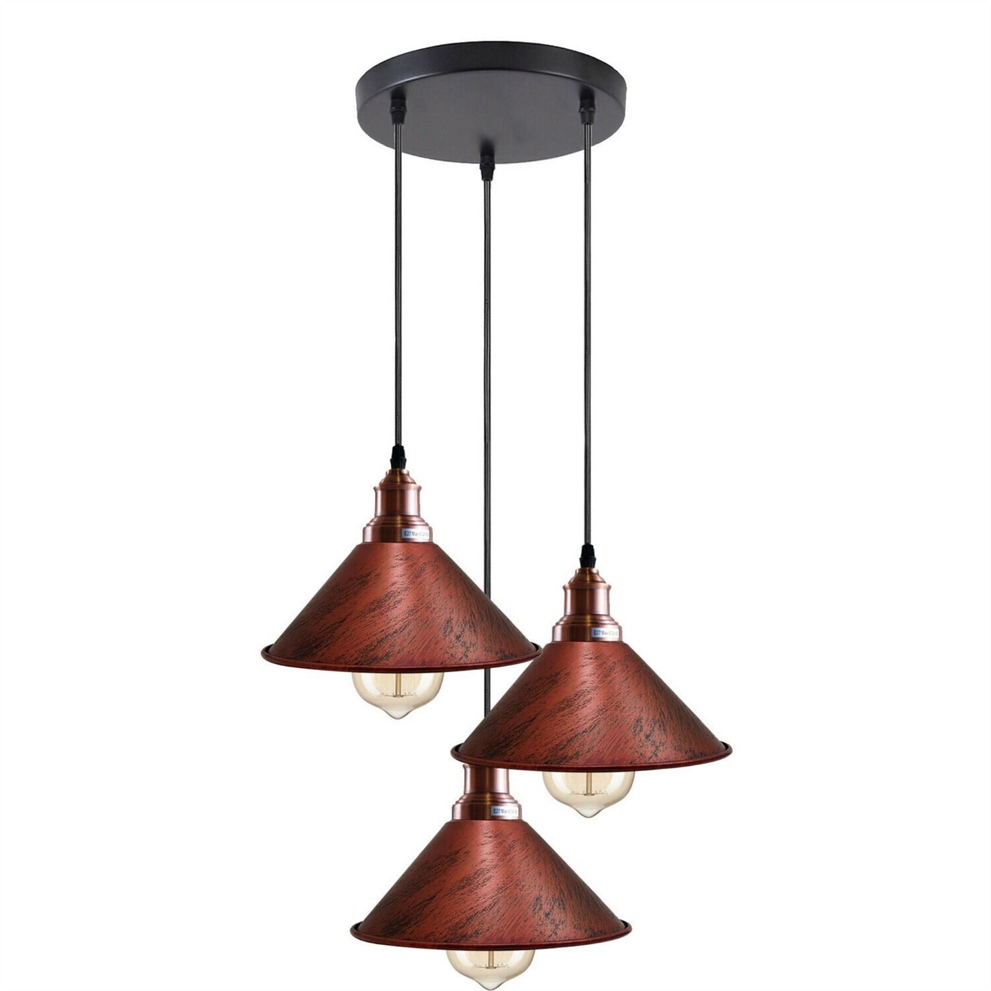 3 Head Ceiling Light, Multi Color Cluster Ceiling Hanging Lamp, Pendant Light Fixture with Cone Metal Shade~1302