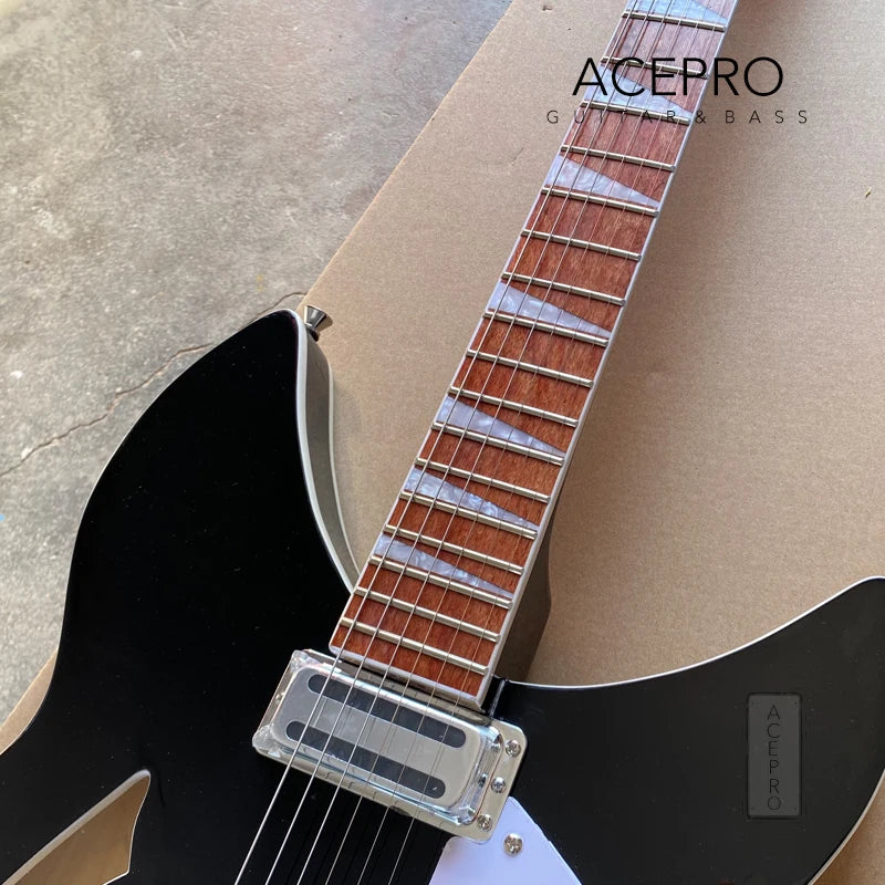 6 String Semi Hollow Body, R Shaped Tailpiece Electric Guitar - Black