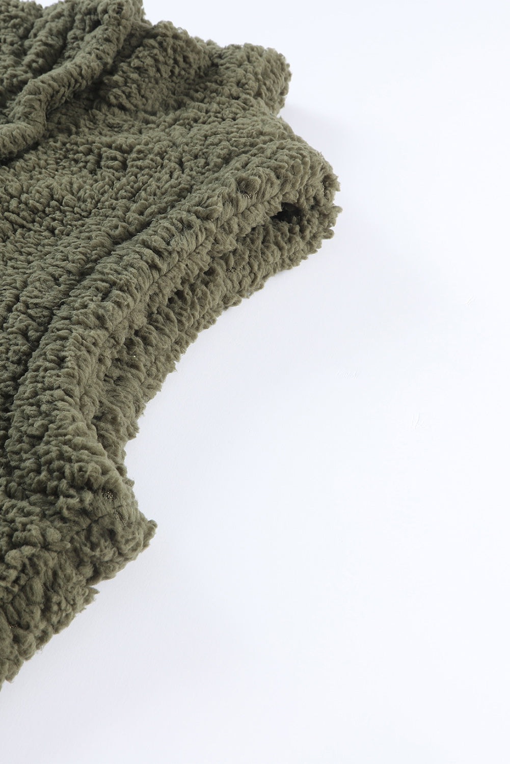 Green Snap Button Collared Stand Neck Sherpa Vest