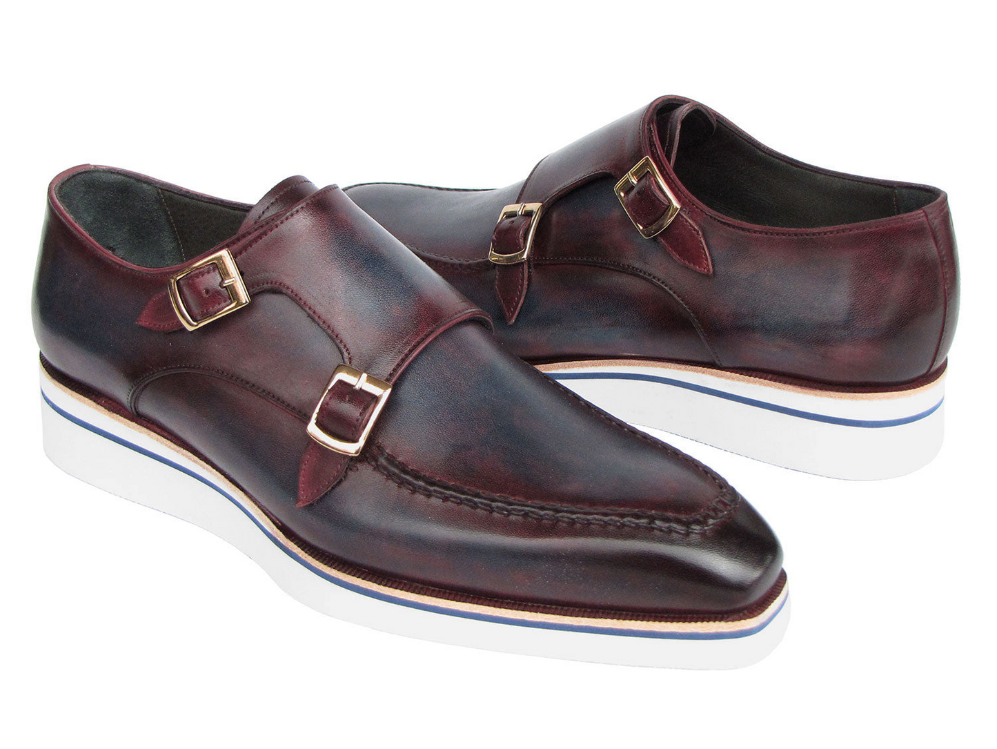 Paul Parkman Men's Smart Casual Monkstraps Blue & Bordeaux Patina (ID#189-BLU-BRD)