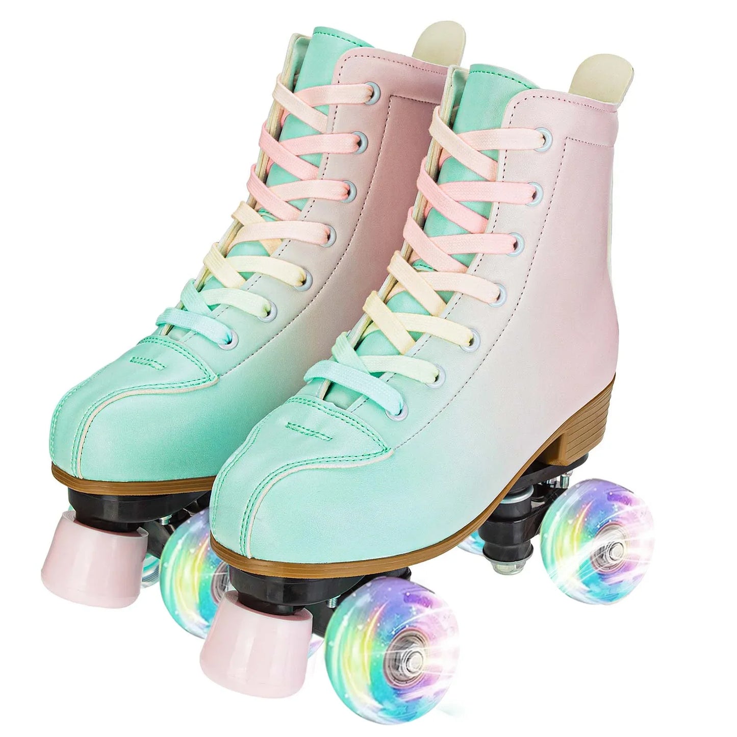 Women's Colorful Outdoor Hi Top PU Leather Quad Roller Skates with LED Wheels