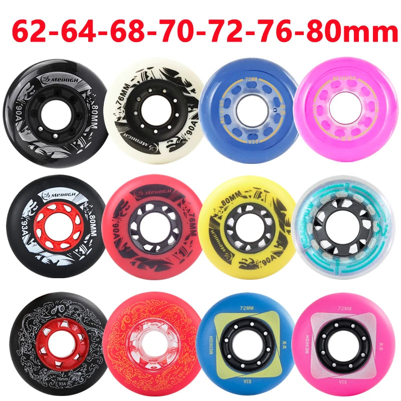 Fancy PU Inline Roller Skate Wheels (62/64/68/70/72/76/80mm) with Wear-Resistant Bearing(83A/85A/90A/93A)