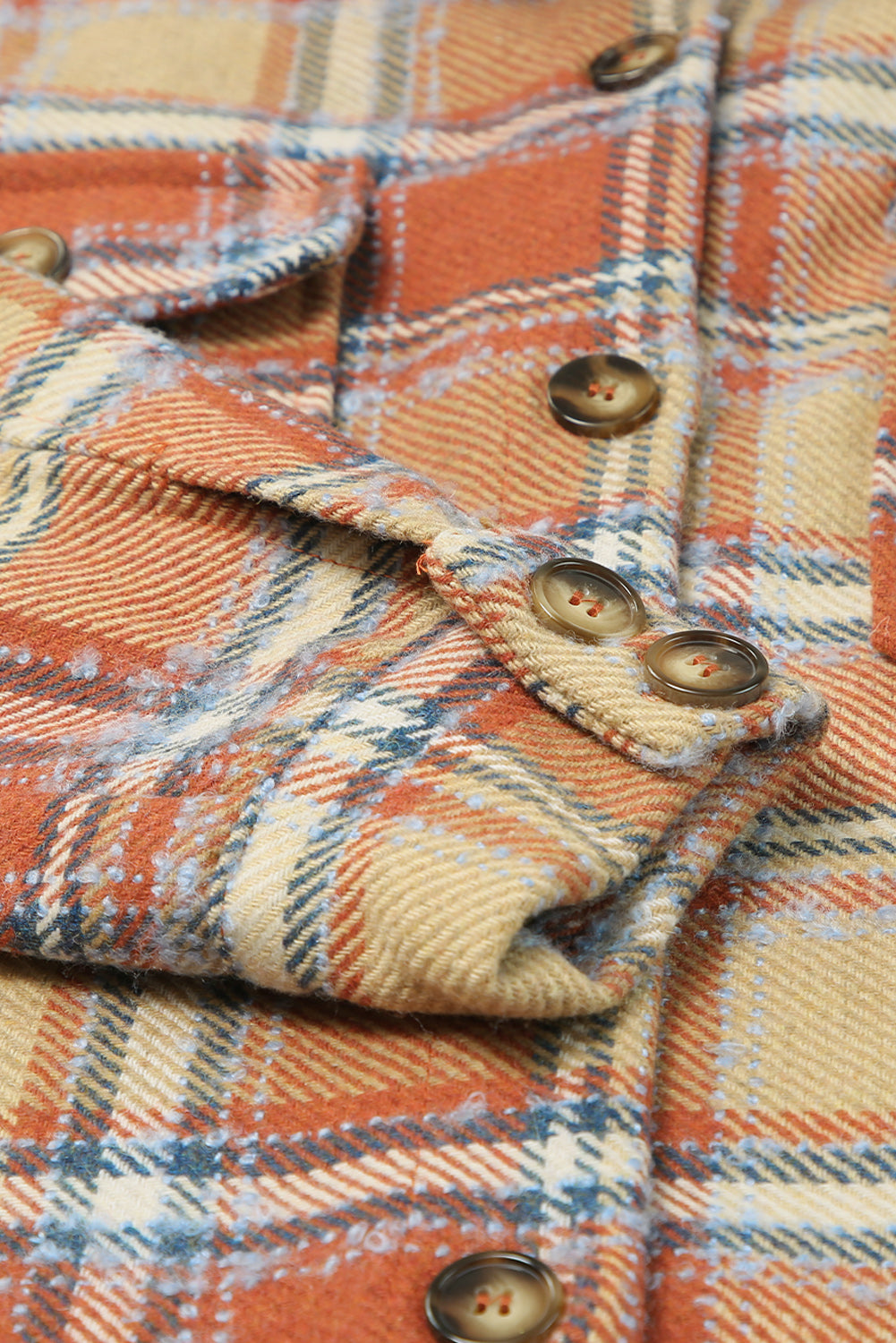 Dark Blue Oversized Flap Pockets Plaid Shacket with Slits