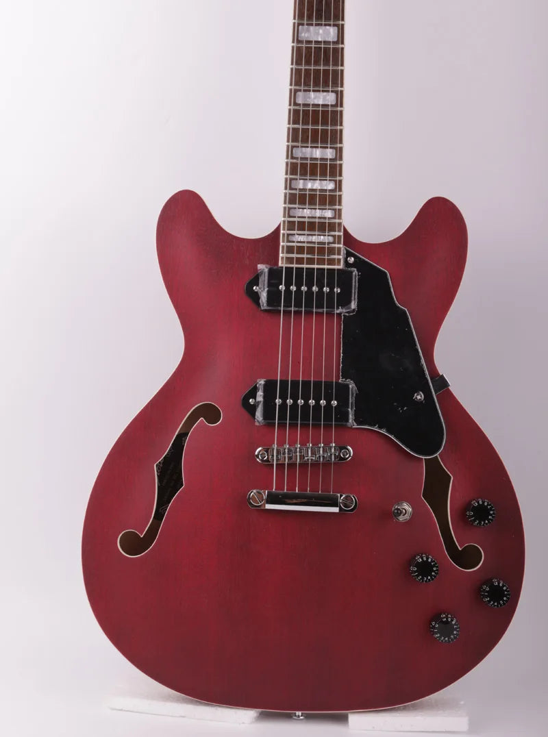 Grote F Hole Semi Hollow Body Electric Guitar (Double P90 pickups) - Red