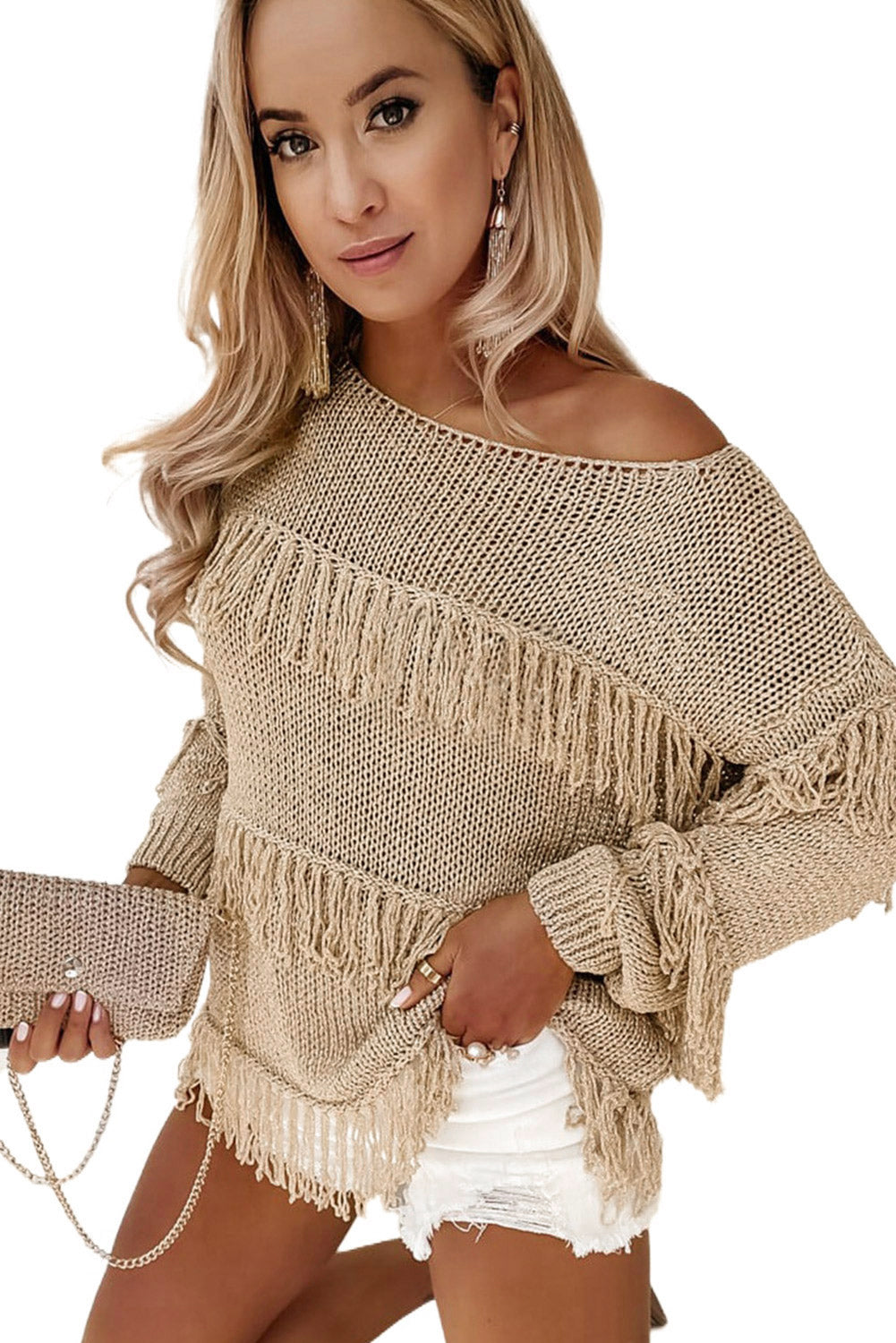 Green Boho Fringe Tasseled Knitted Sweater