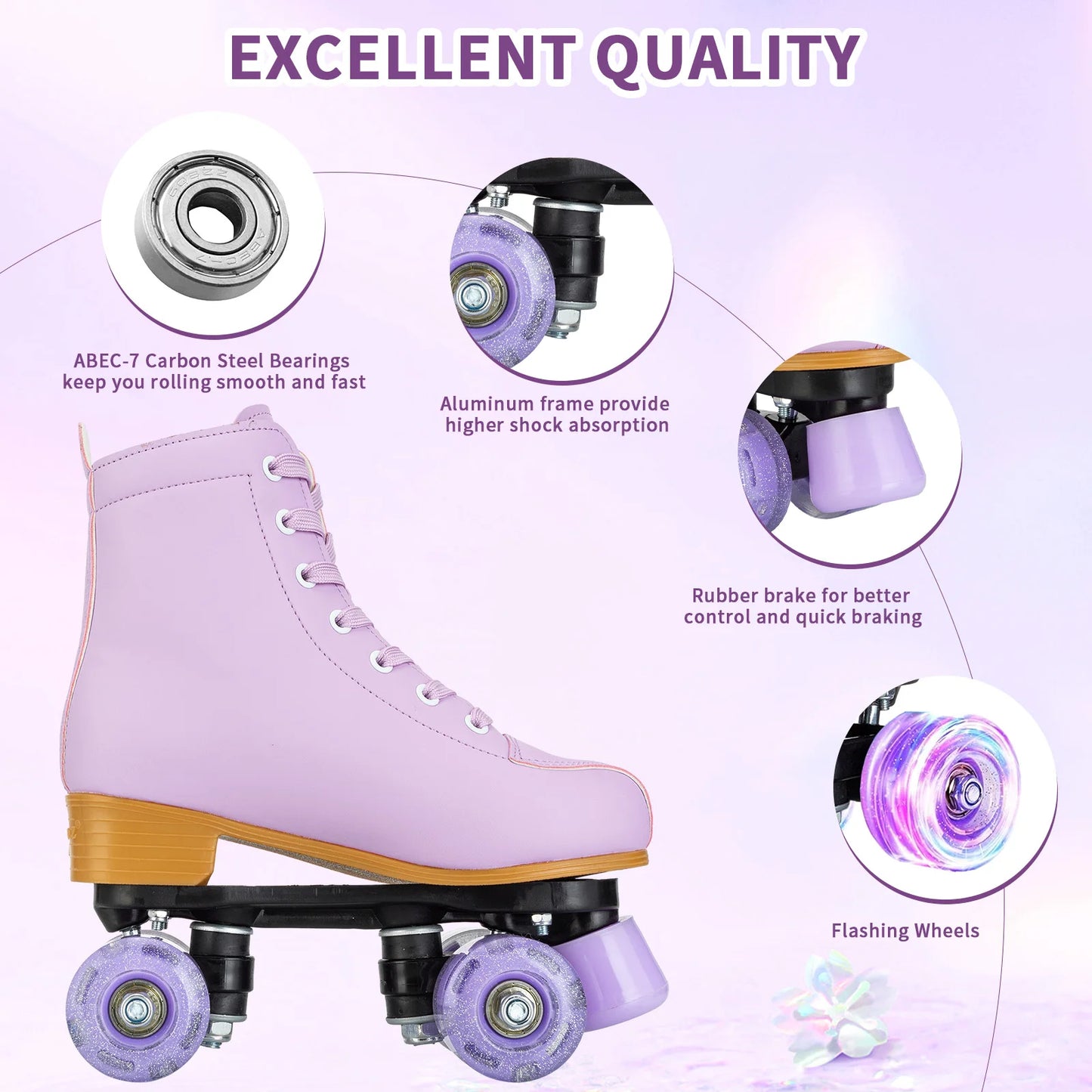 Kids Roller Skate Shoes Double-Row Flashing 4 Wheels Skates Women Adult Girls Beginners Indoor Outdoor Skating Training Sneakers