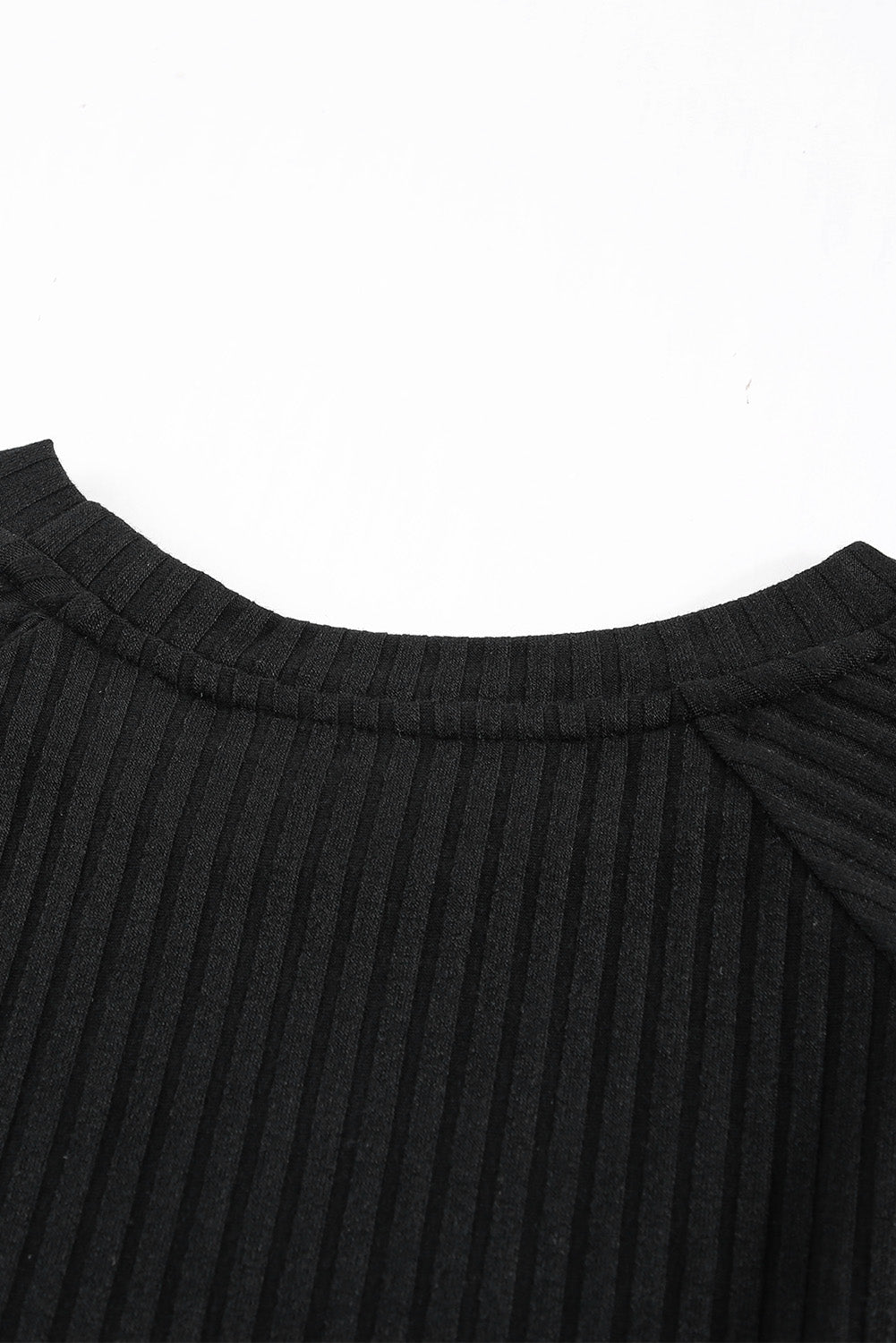 Black Round Neck Empire Waist Ribbed Short Knit Dress