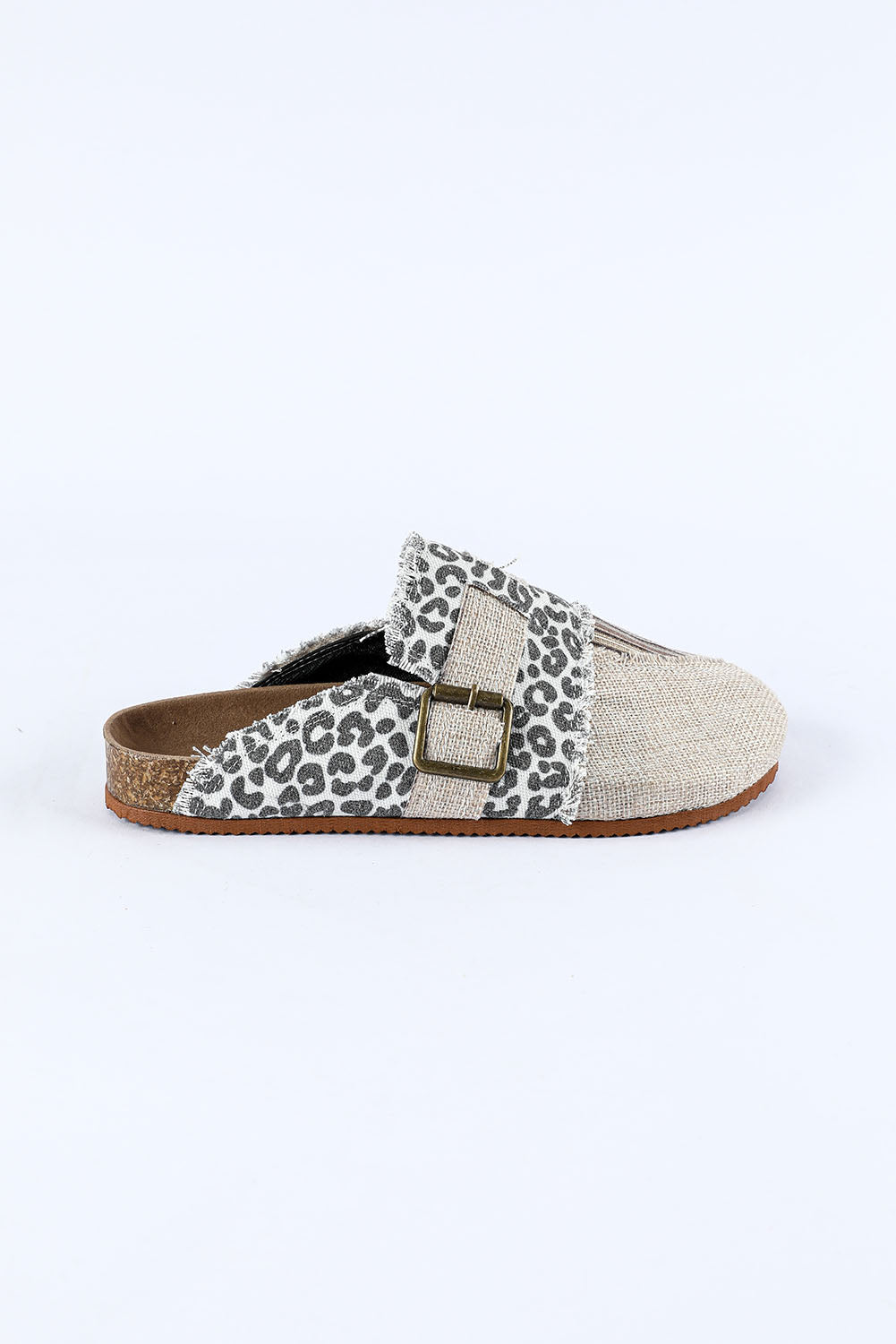 Leopard Distressed Patchwork Buckle Round Toe Slippers