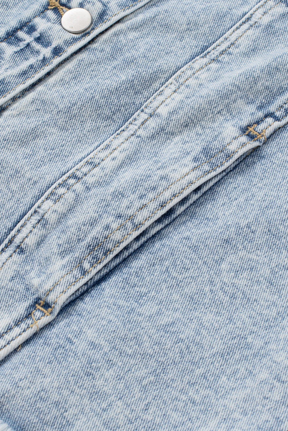 Black Casual Distressed Raw Hem Buttons Denim Jacket