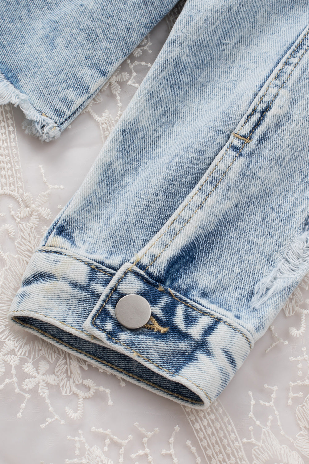 Black Casual Distressed Raw Hem Buttons Denim Jacket