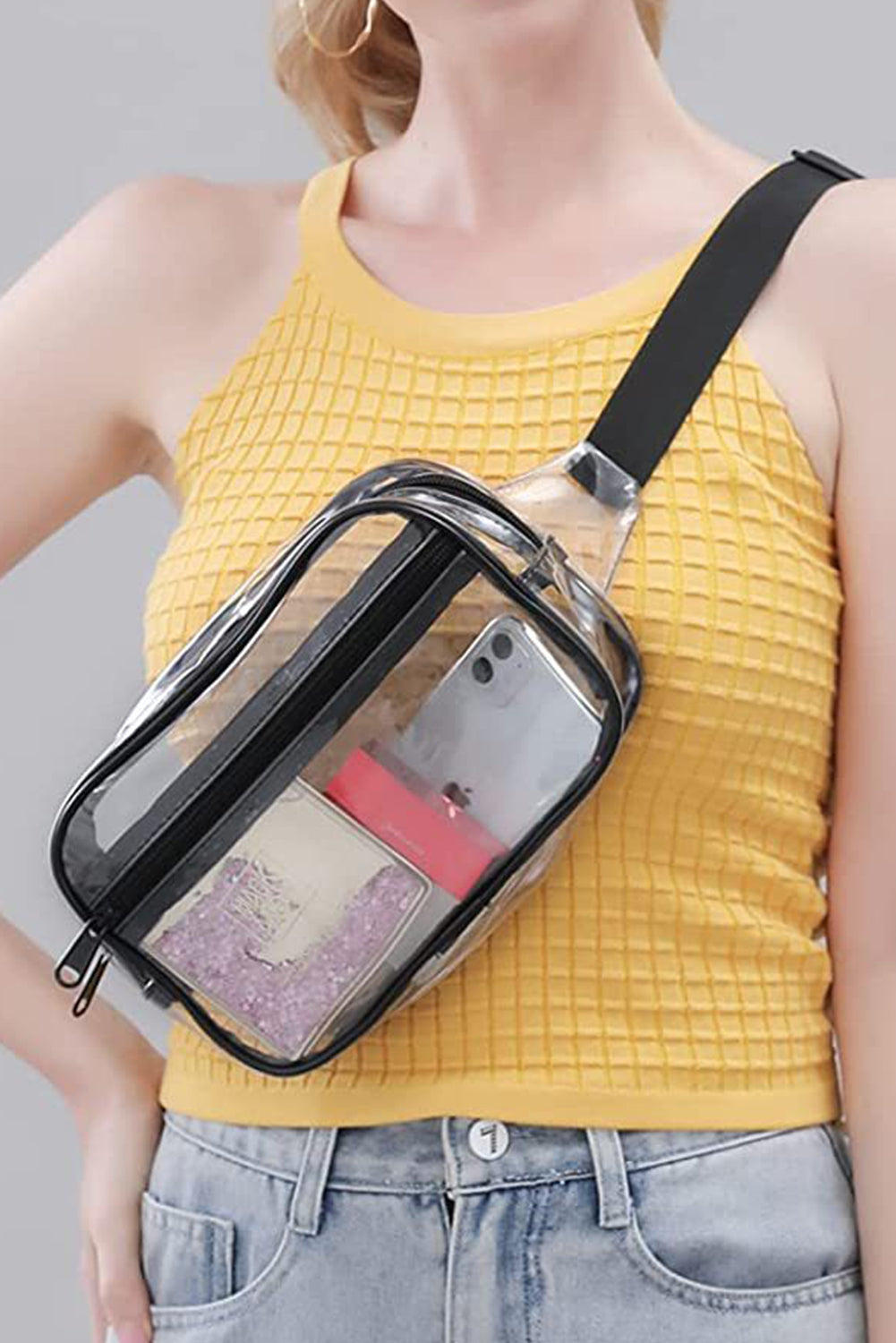 Sky Blue Clear PVC Adjustable Strap Crossbody Bag