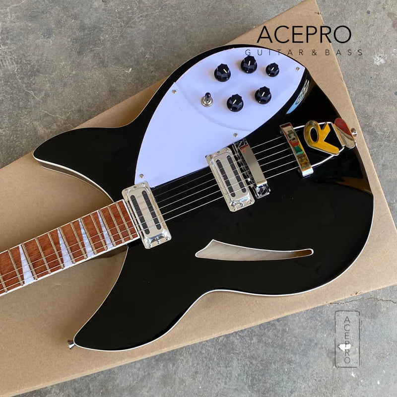 6 String Semi Hollow Body, R Shaped Tailpiece Electric Guitar - Black