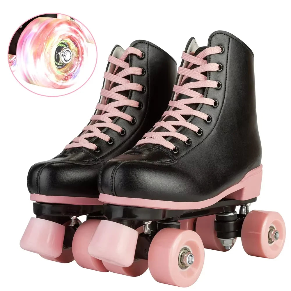 White & Pink Quad Roller Skates For Women