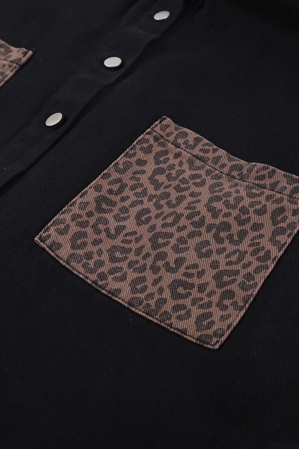 Black Contrast Leopard Denim Shacket