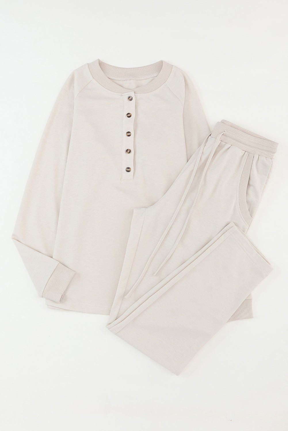 Apricot Long Sleeve Button Top & Drawstring Pants Set