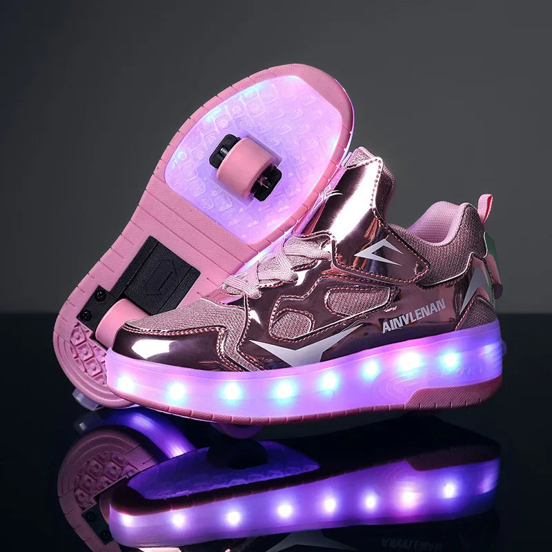 Kids Outdoor Detachable 2 Wheels LED Flashing Skate Shoes (Heelys)