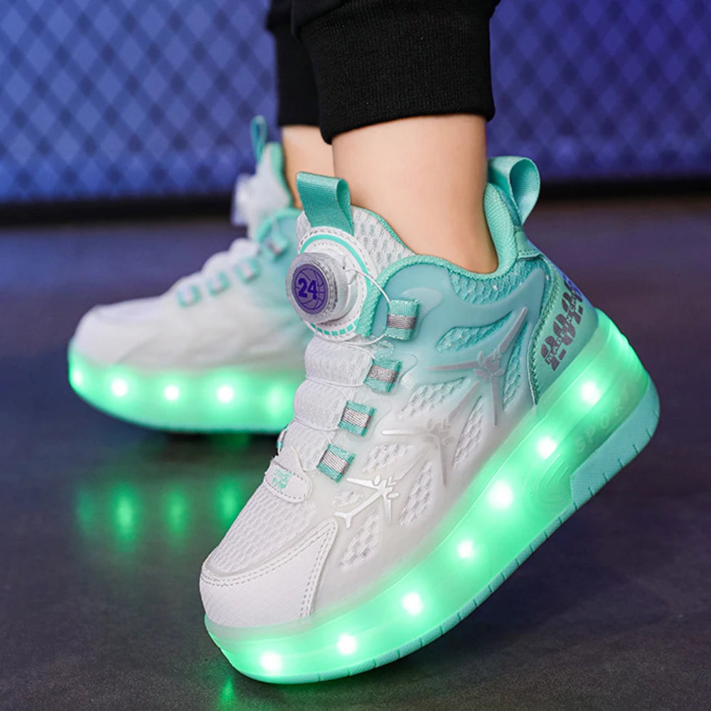 Kids Outdoor Detachable 2 Wheels LED Flashing Skate Shoes (Heelys)