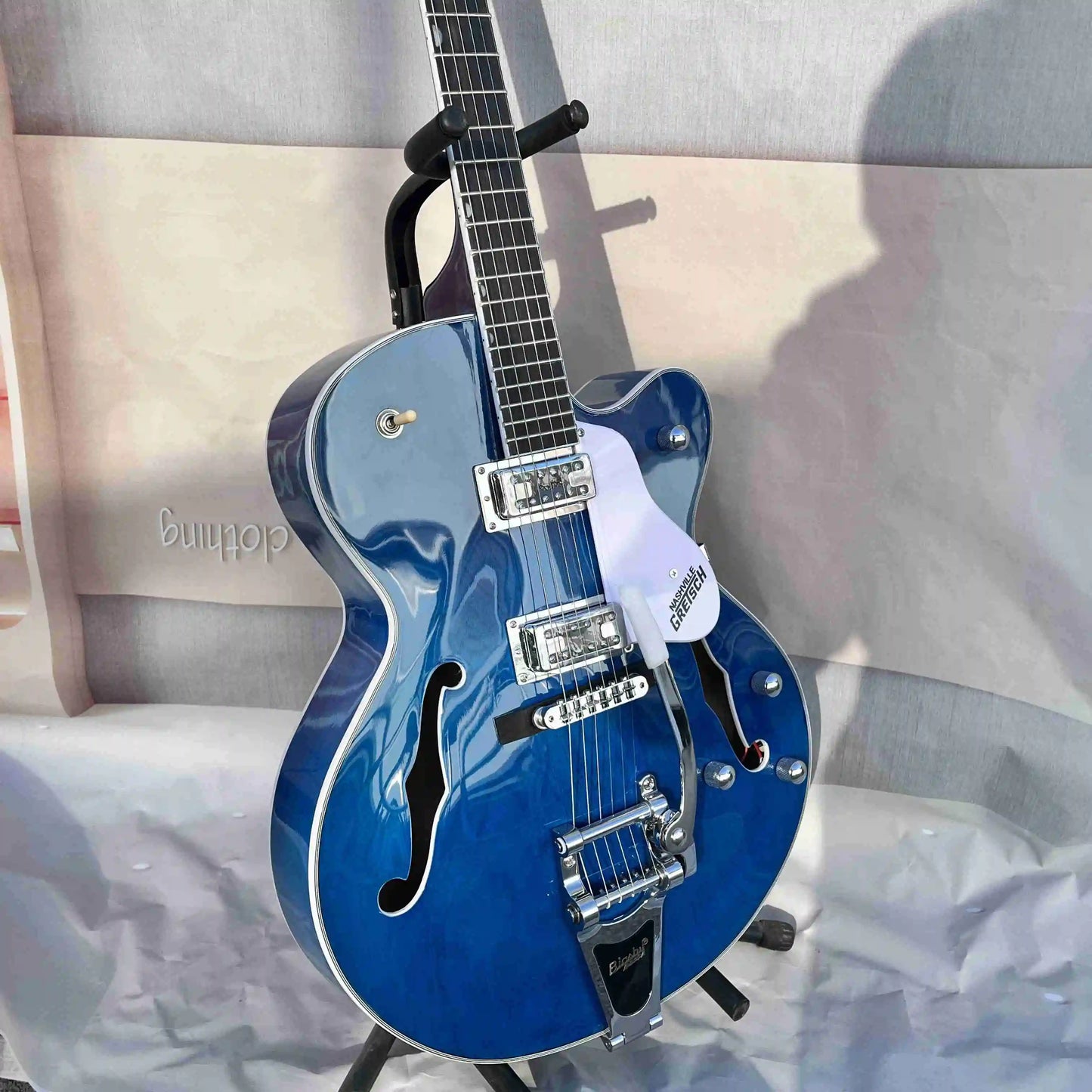 Blue Semi-Hollow 6-String Tremolo, 22 Rosewood frets, Electric JAZZ guitar